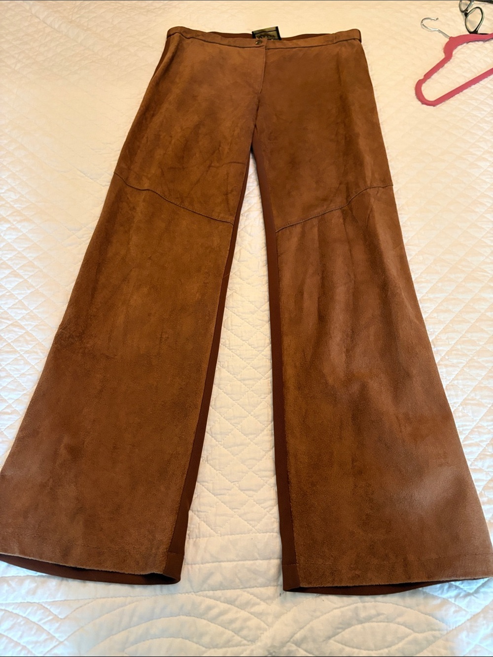 High-Rise Wide-Leg Suede-Look Pants in Chestnut